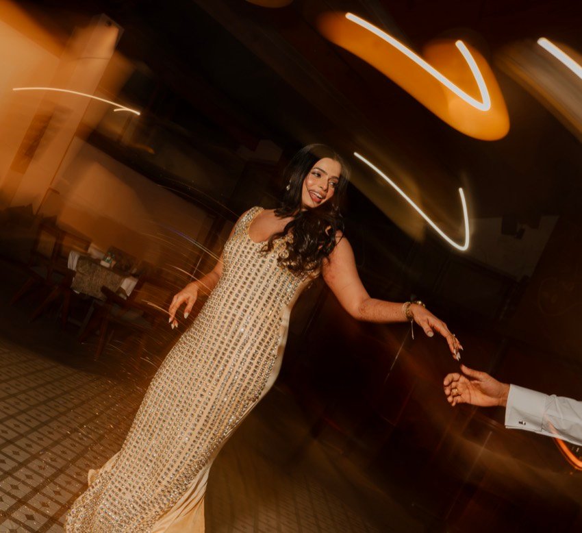 Shweta dancing through the light trails